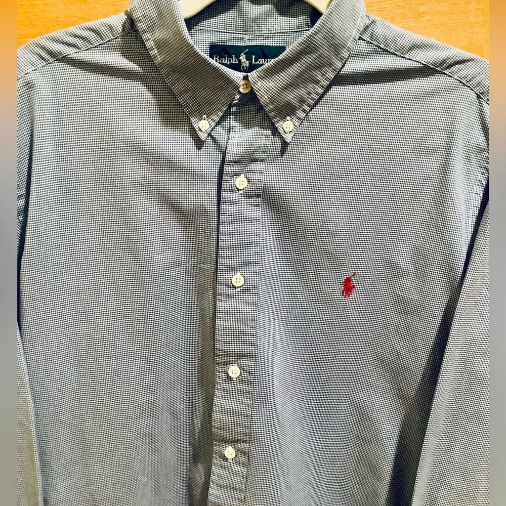 Polo Ralph Lauren Classic Fit Blue and White Check Button Down Shirt Size 17